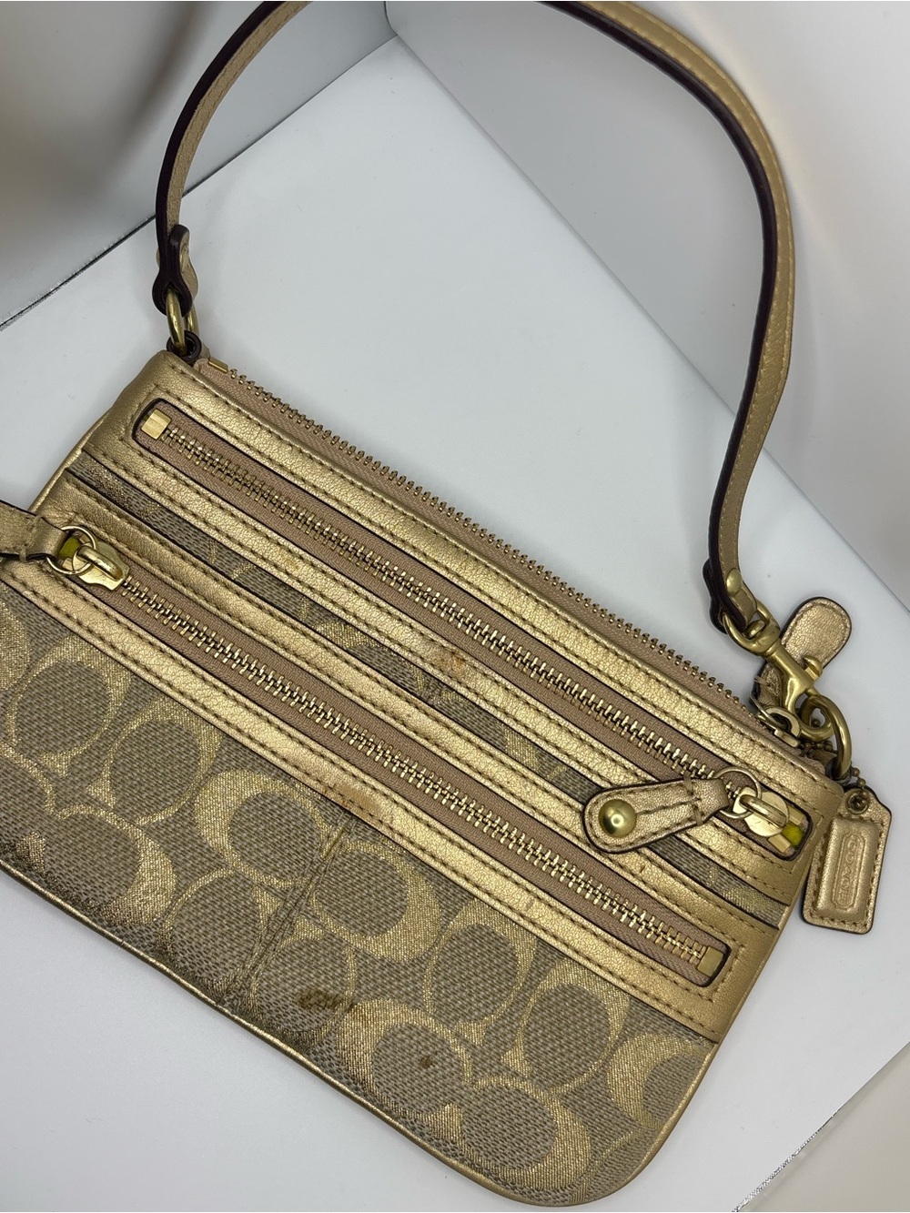 Gold Signature Wristlet Shoulder Bag